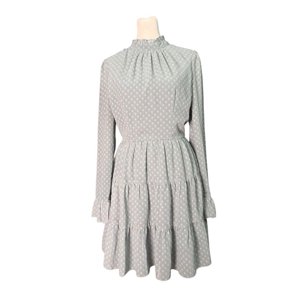 Lulus Fairytale Roam-ance Light Blue Swiss Dot Long Sleeve Mini Dress, Size XS